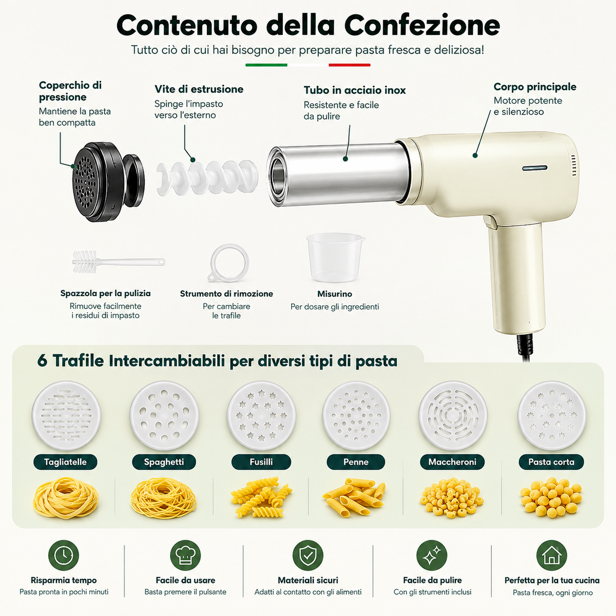 Macchina per la Pasta Elettrica Wireless – Prepara Pasta Fresca in Pochi Minuti